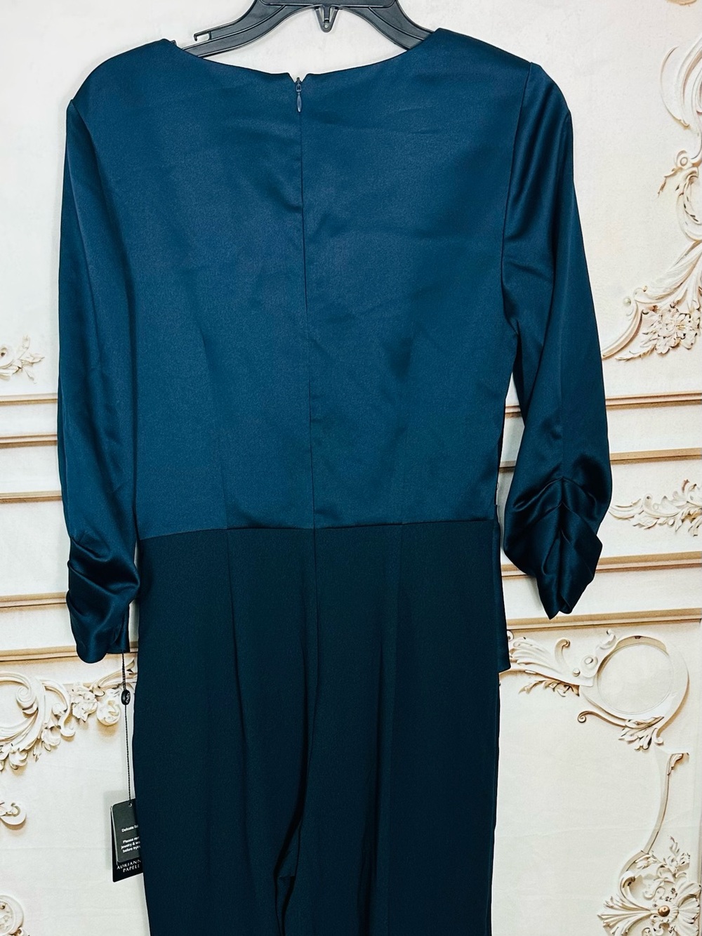 Adrianna Papell Navy Wrap-Front Wide-Leg Jumpsuit - Picture 15 of 16